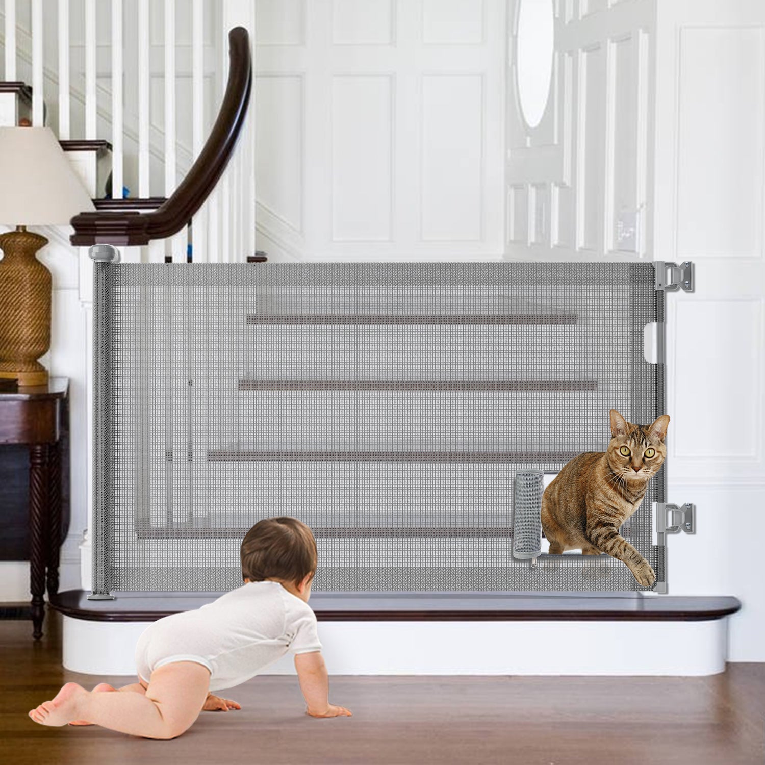 GROWNSY Retractable Baby Gates With Cat Door grownsy-retractable-baby-gates-with-cat-door