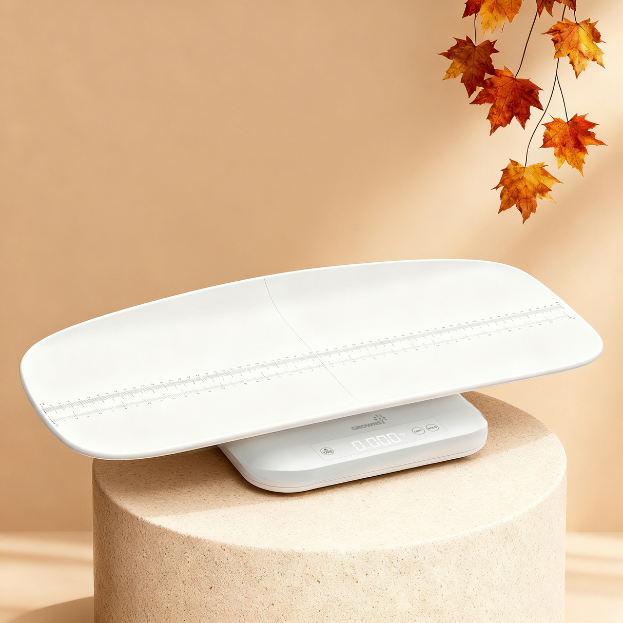 GROWNSY multifunctional baby scale with built-in height ruler, digital display showing 0.000 kg.