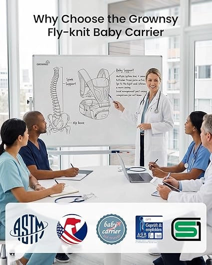 Grownsy 3D Knit Baby Carrier with Hipseat, Ultra Breathable, Flexible Fit, Safety Certified, Plus Size Friendly, Ideal for Comfortable Baby Wearing, Newborn to Toddler 7-50lbs