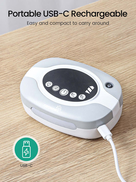 GROWNSY portable baby nasal aspirator with USB-C charging and digital display.