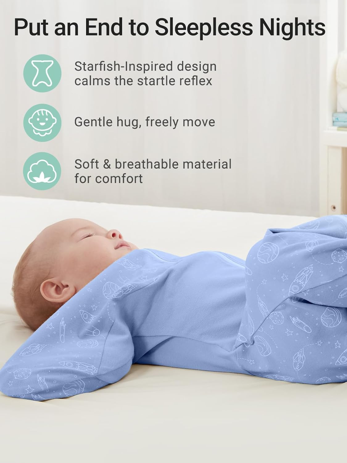 Baby Swaddle Sack, 3-6 Months, Starfish Design