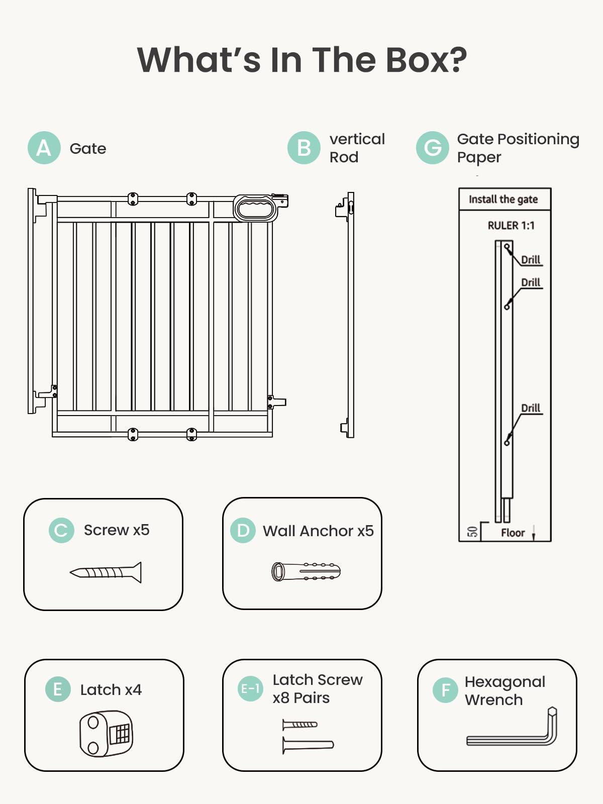 Grownsy Baby Gate for Stairs- No Bottom Bar, Adjustable Width One-Hand Operation