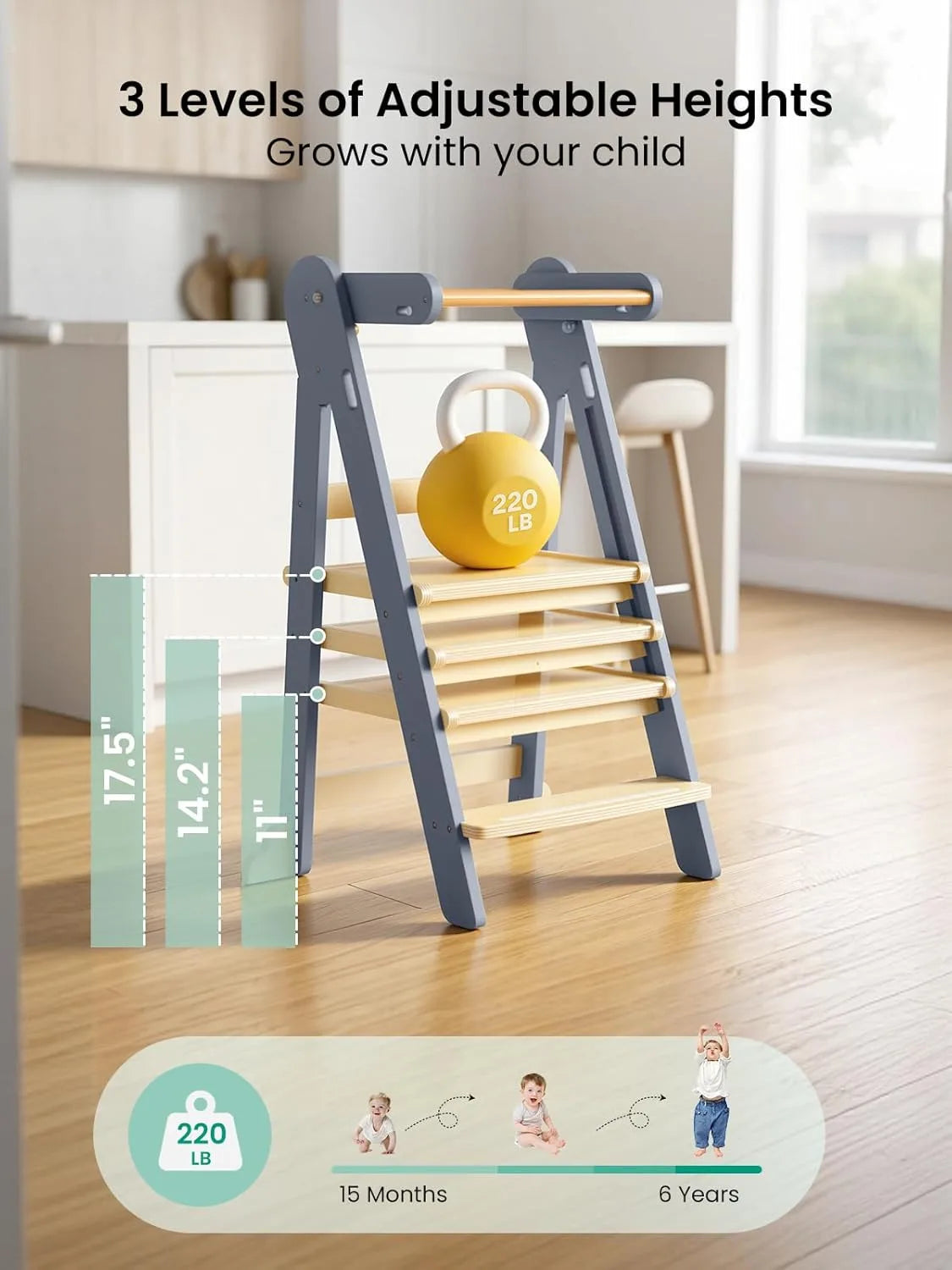 GROWNSY Foldable Toddler Tower, Kitchen Helper Step Stool Kids