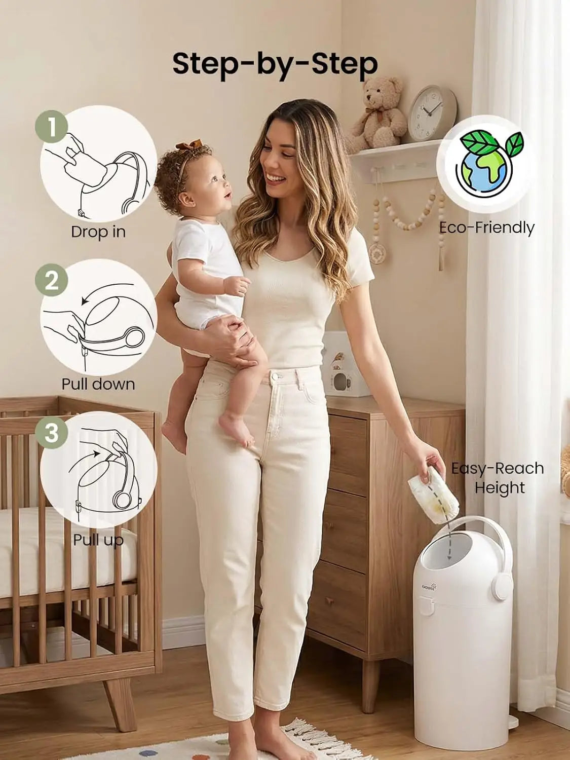 GROWNSY Baby Diaper Pail, Odor Locking, No Special Bag Required