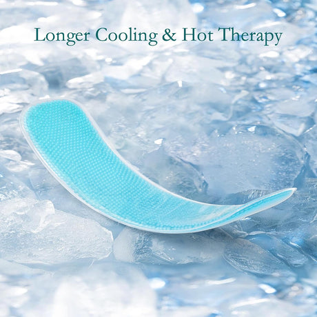 Light blue beaded gel postpartum pad for cold and hot therapy, shown on ice shards.