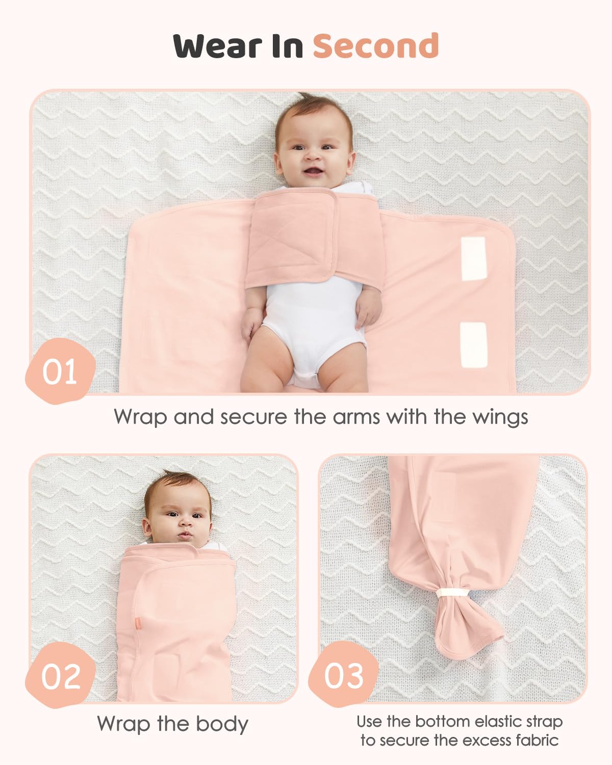 Baby Swaddle Sack,Newborn to 6 Months, Pink Cotton