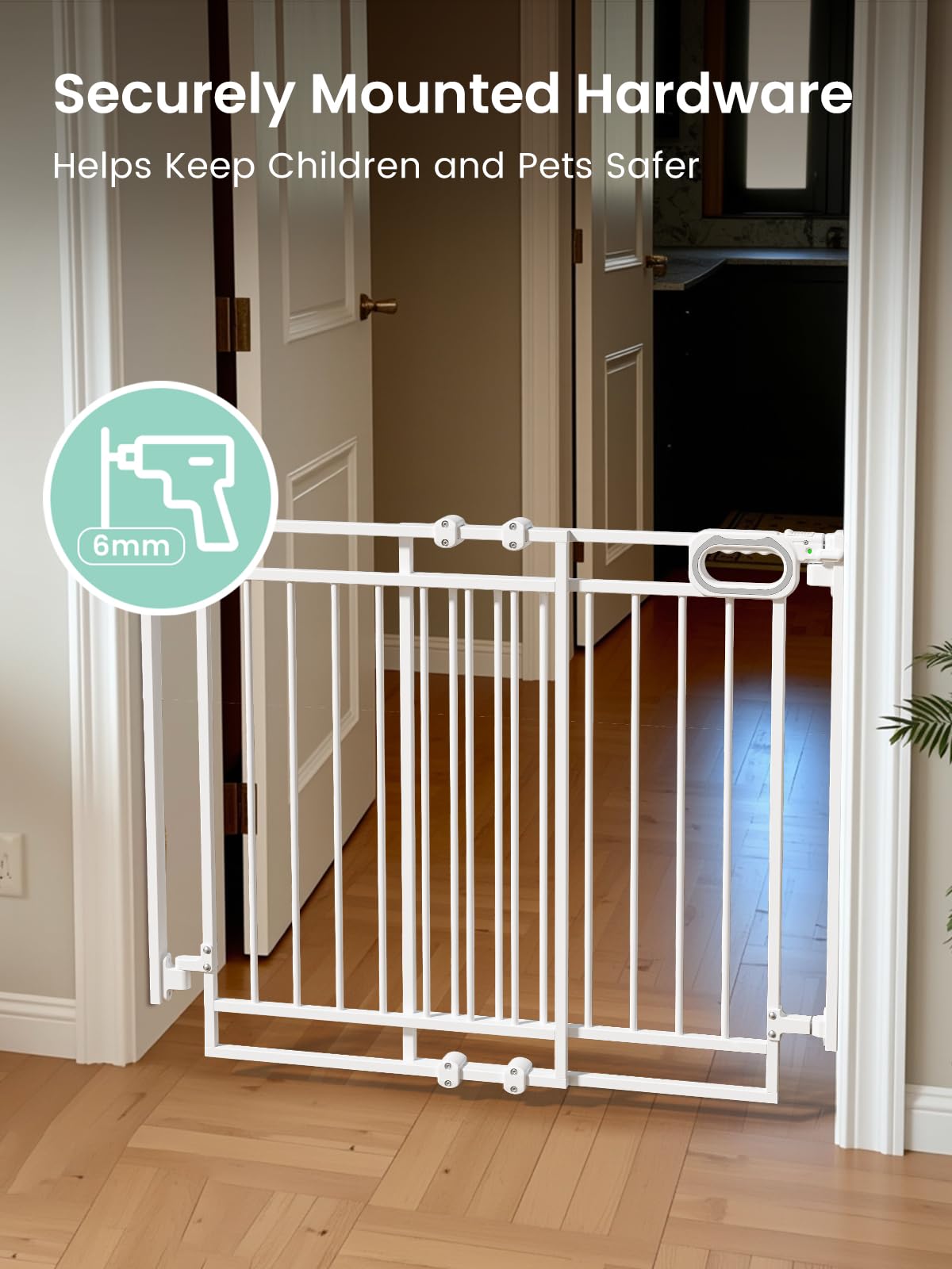 Grownsy Baby Gate for Stairs- No Bottom Bar, Adjustable Width One-Hand Operation