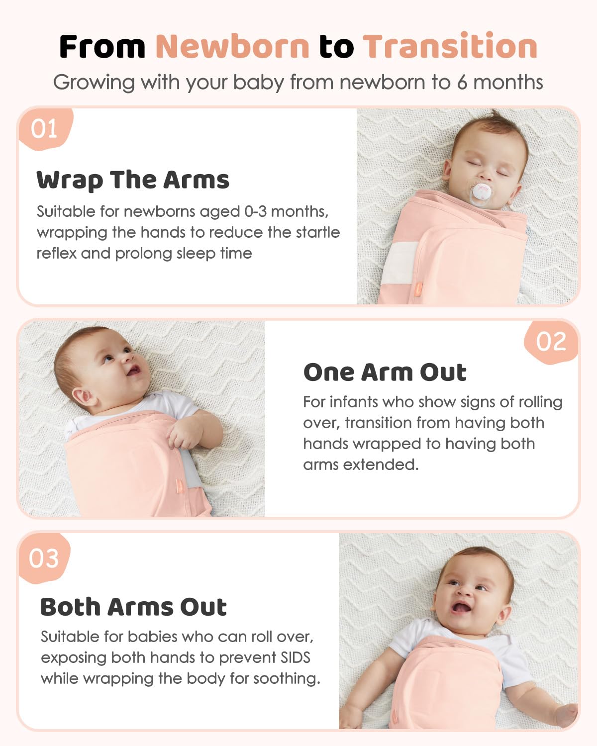 Baby Swaddle Sack,Newborn to 6 Months, Pink Cotton