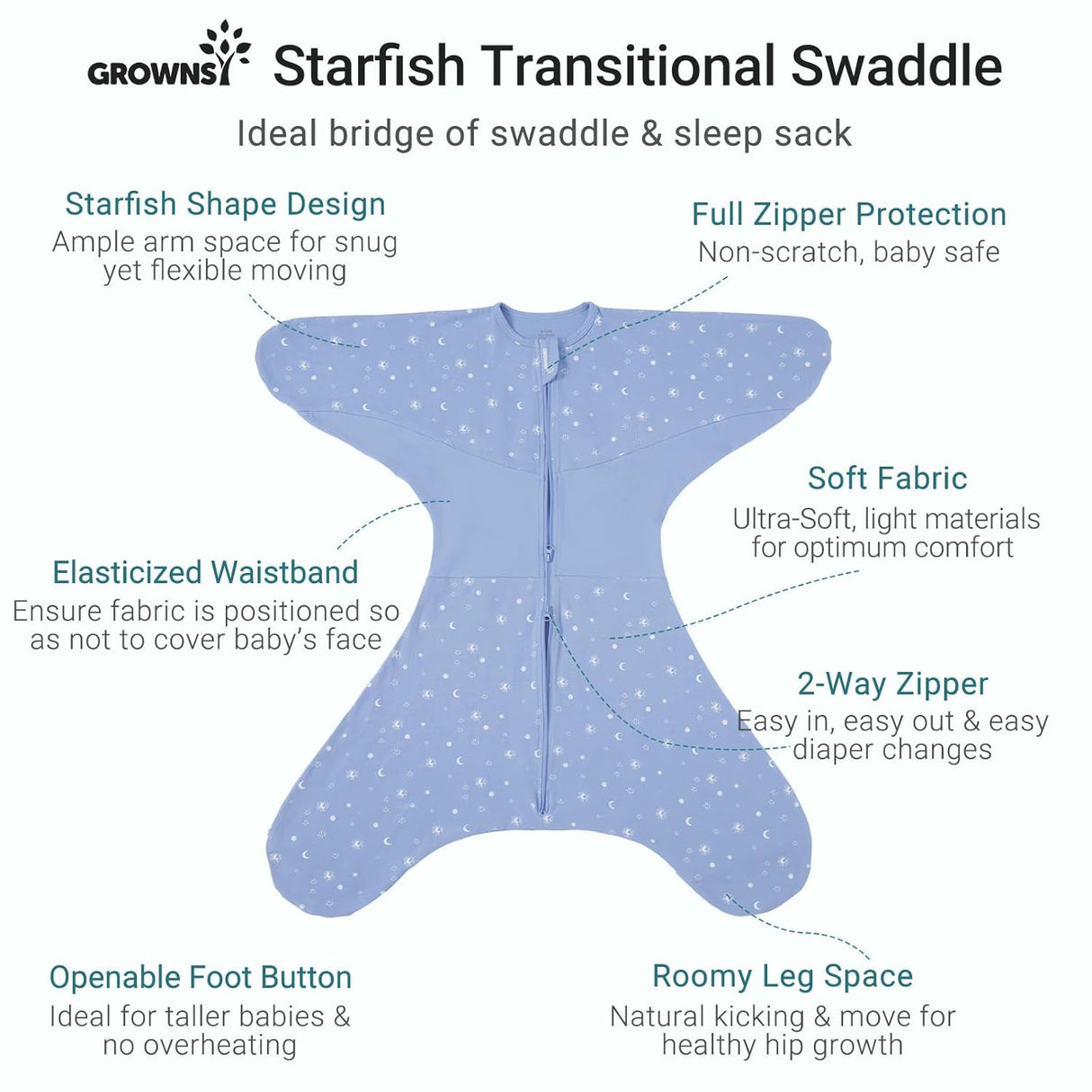 Baby Swaddle Sack, 3-6 Months, Starfish Design