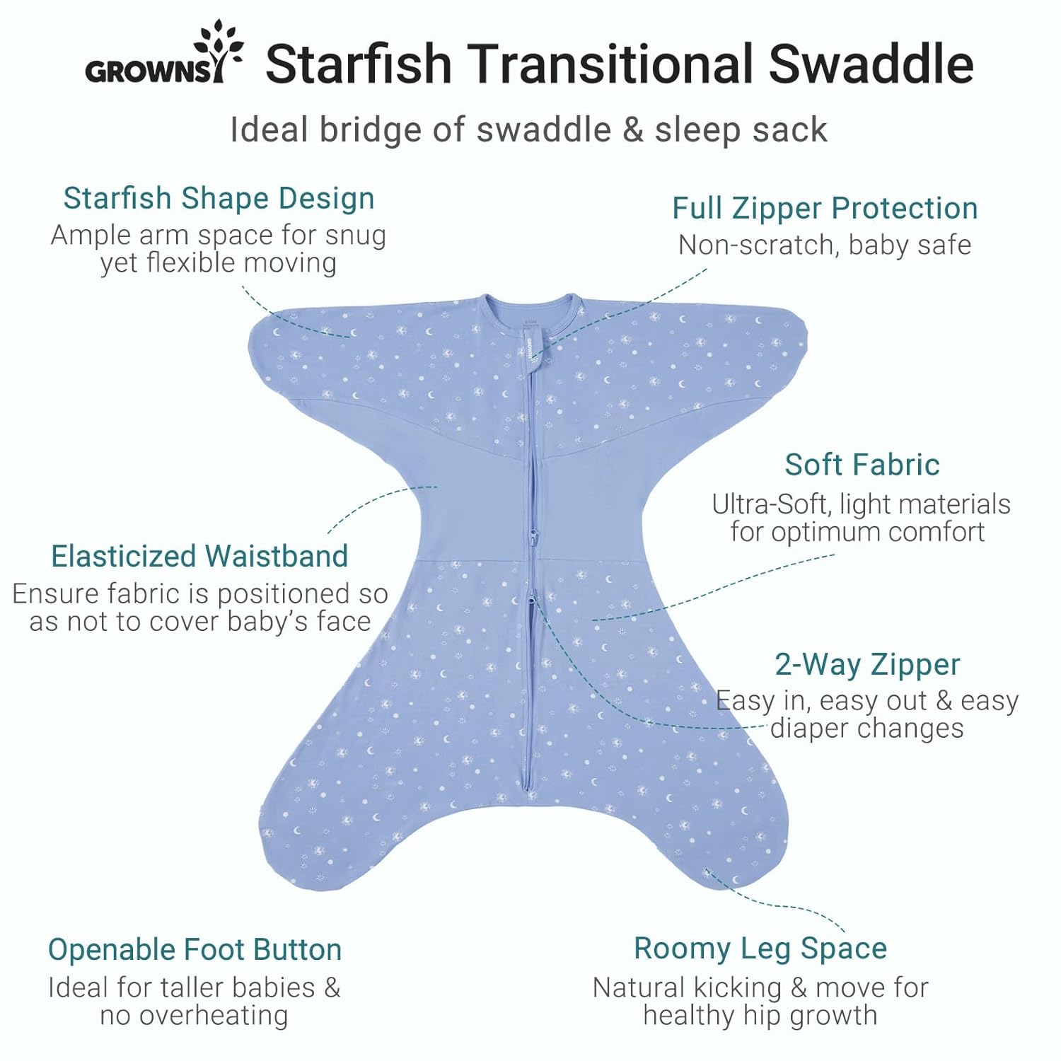 Baby Swaddle Sack, 3-6 Months, Starfish Design