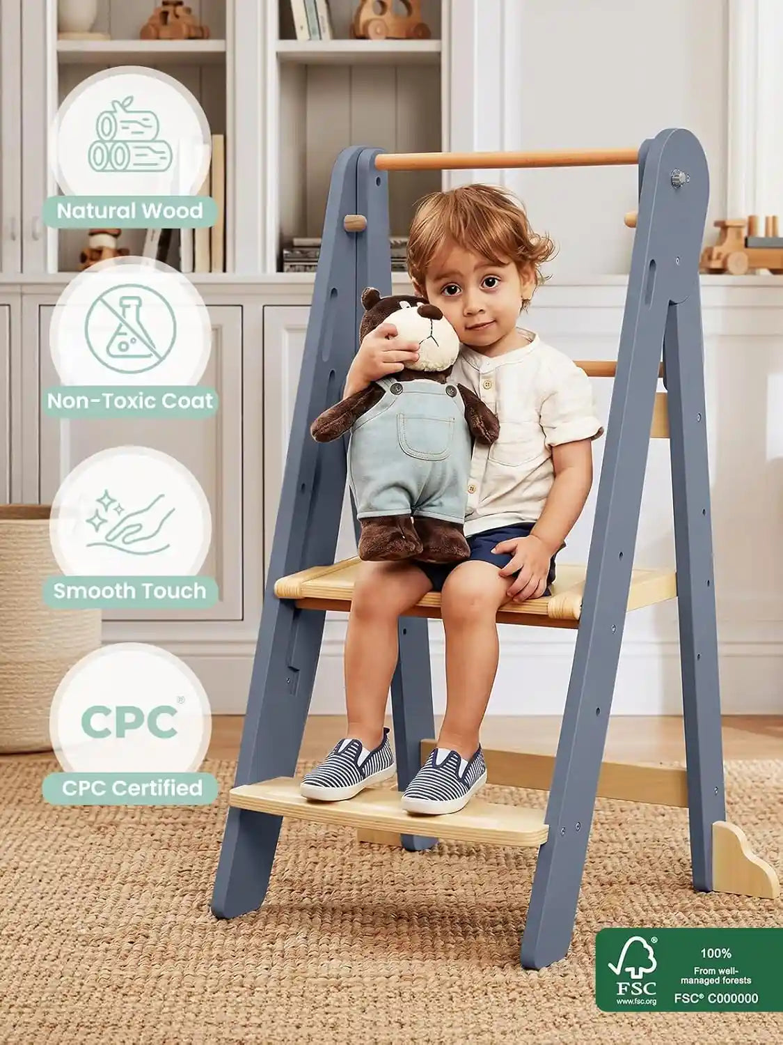 GROWNSY Foldable Toddler Tower, Kitchen Helper Step Stool Kids