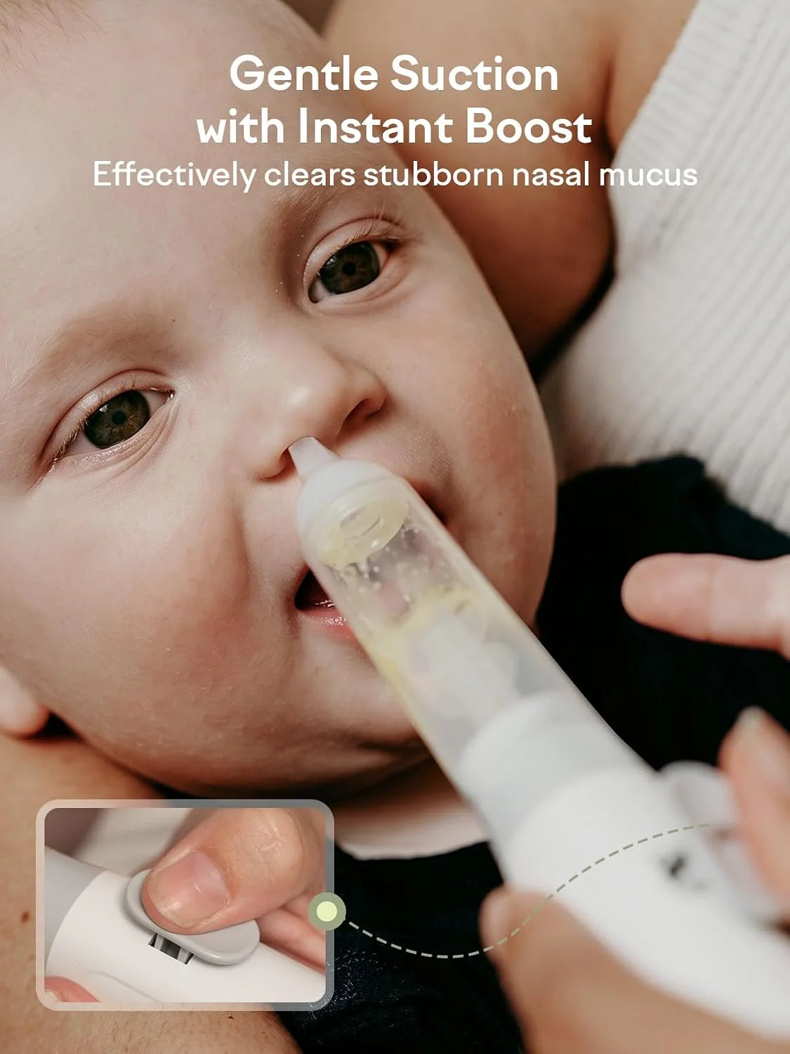 Grownsy Electric Nasal Aspirator for Baby, Baby Nose Sucker with Hospital-Grade Suction, One-Touch Boost Mode, Large 70ml Collection Chamber, Smart Soothing System with 18 Sounds & 4-Mode Light