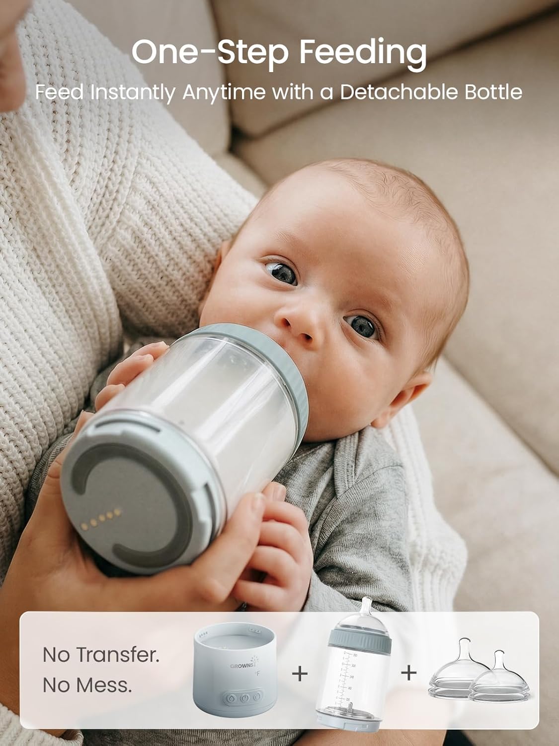 Grownsy Portable Bottle Warmer for Travel – Fast, Rechargeable & Leak-Proof Baby Milk Heater