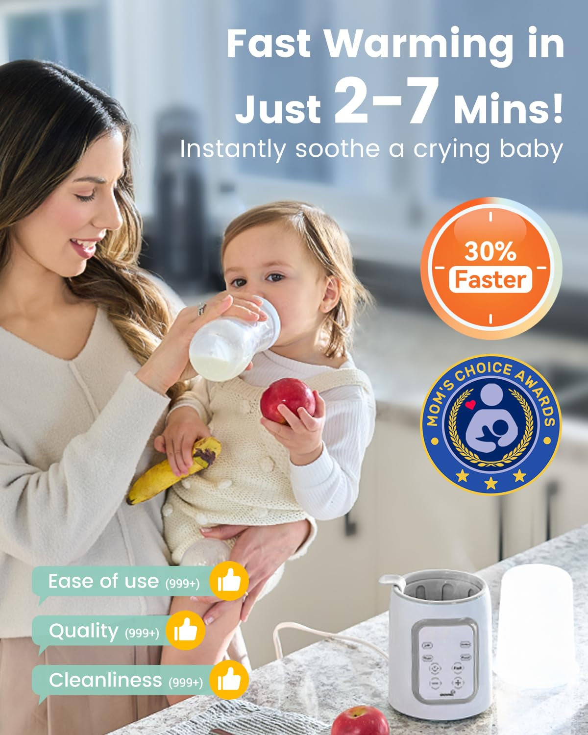Parent's Choice Bottle Warmer with Timer features with fast waming in just 2-7 mins instantly soothe a crying baby