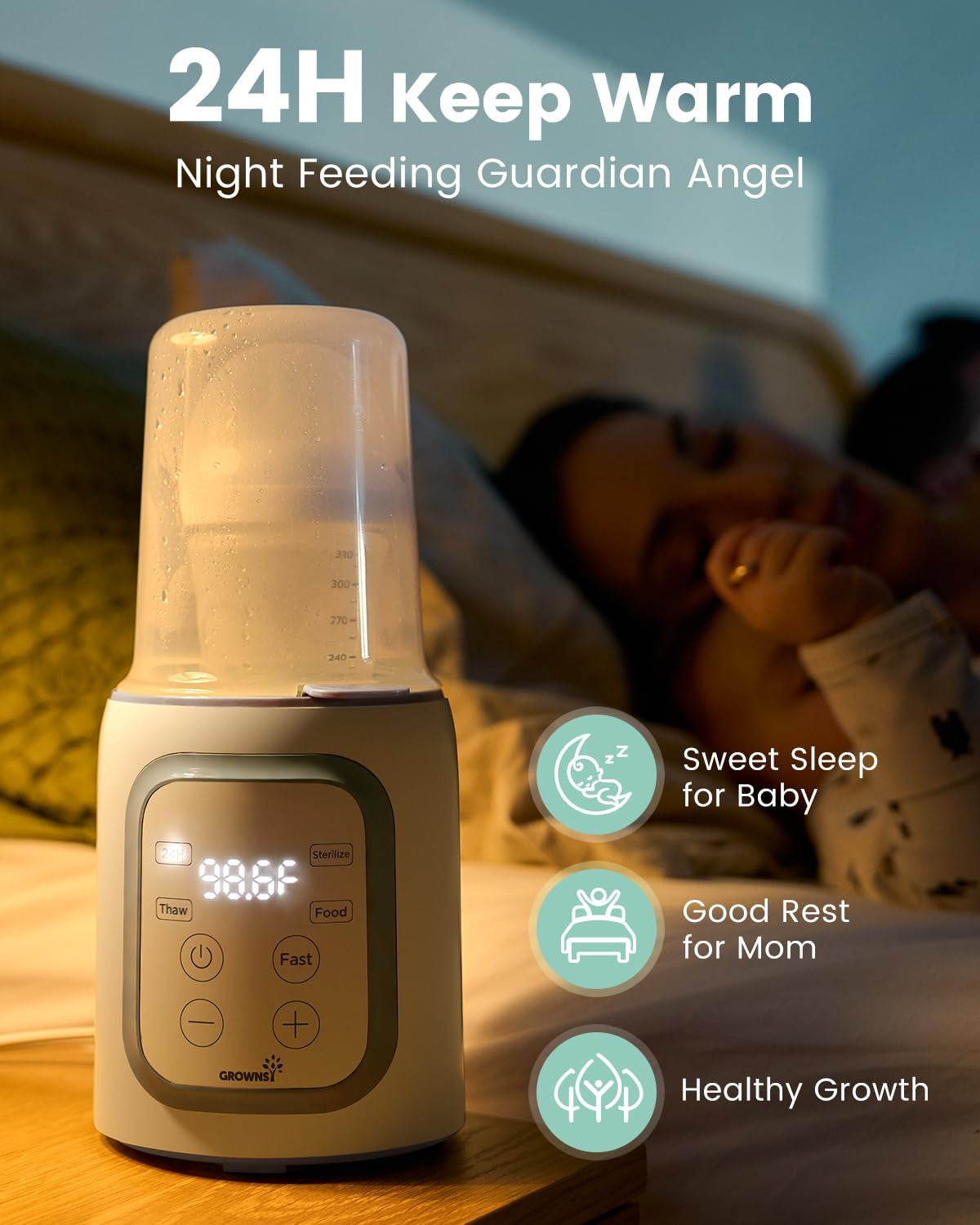 Parent's Choice Bottle Warmer with Timer features 24H keep warmand night feeding guardian angle.