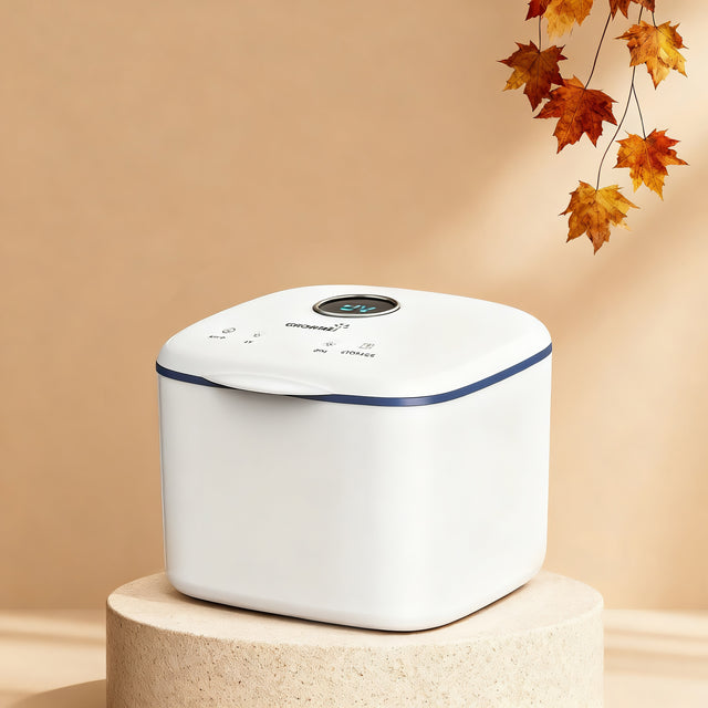 PureRay white cube UV sanitizer with blue trim, 4-in-1 functionality for baby bottles and everyday items.