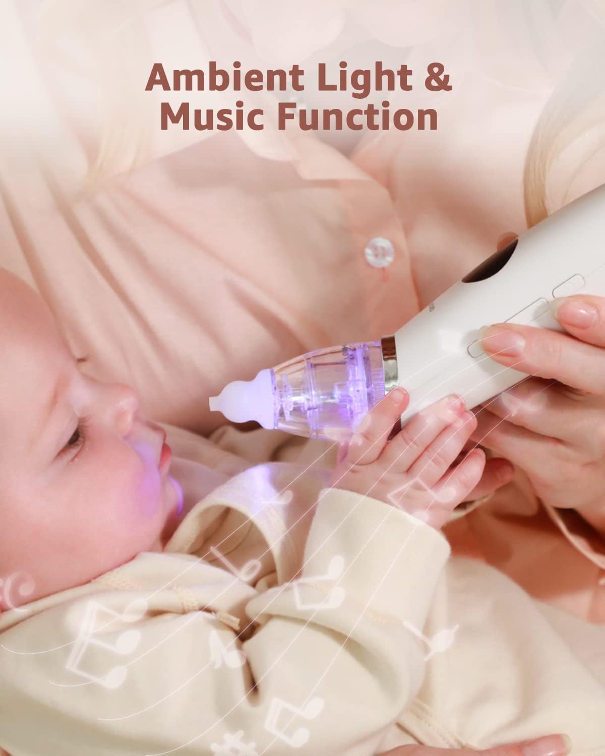 GROWNSY infant nasal aspirator with light and music function for baby comfort.