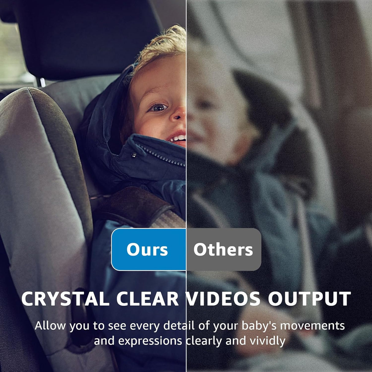 GROWNSY baby car camera: clear vs blurry video comparison of child in car seat. HD output.