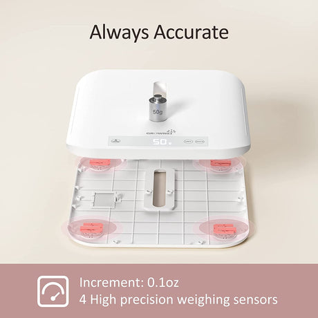 GROWNSY baby scale: "Always Accurate" with 50g weight & 4 high-precision sensors, 0.1oz increment.