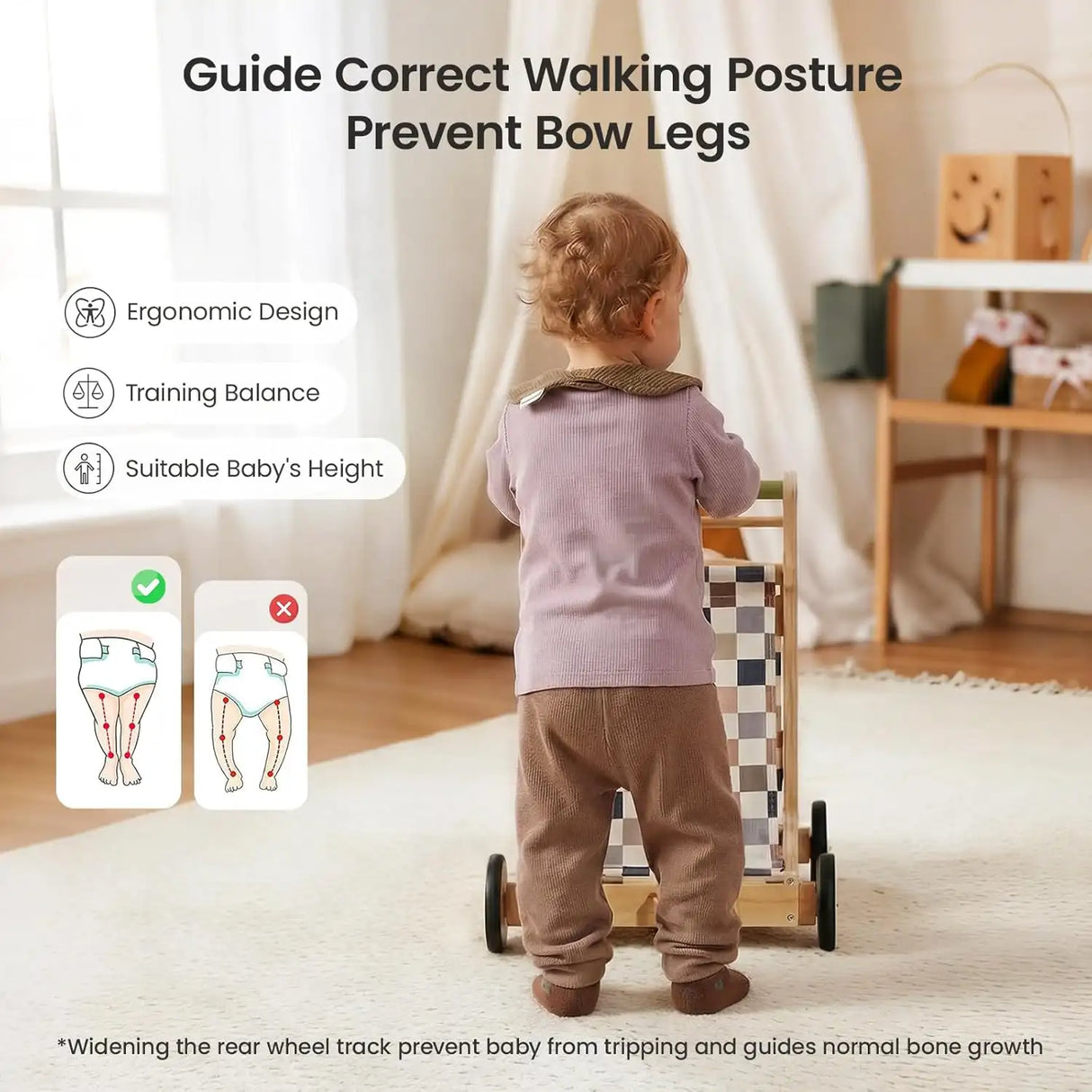 GROWNSY Wooden Baby Walker with Wheels Adjustable Speed, Baby Push Walker with Detachable Busy Board 7 Different Montessori Toys, Baby Gifts & New Parents Gifts for Boys & Girls (Wood Color)
