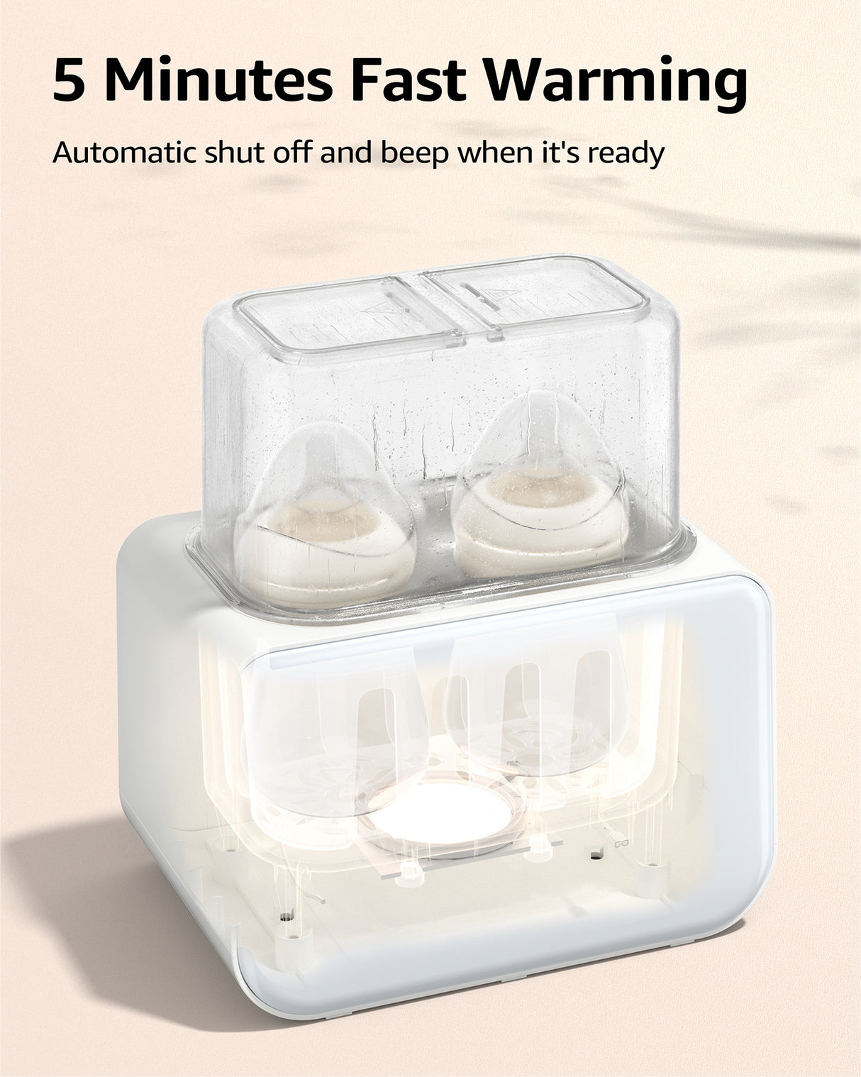 White 8-in-1 baby bottle warmer dual compartments, fast warming, sterilizing bottles & nipples with steam.
