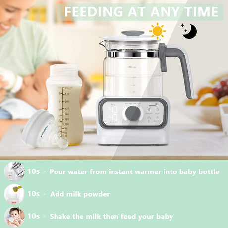 Grownsy white baby instant warmer with glass carafe, prepares bottle in 3 easy steps for feeding anytime.