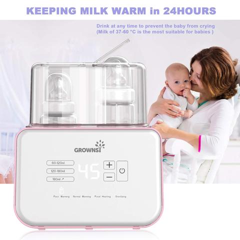 Grownsy double baby bottle warmer with digital display keeping milk warm for 24 hours