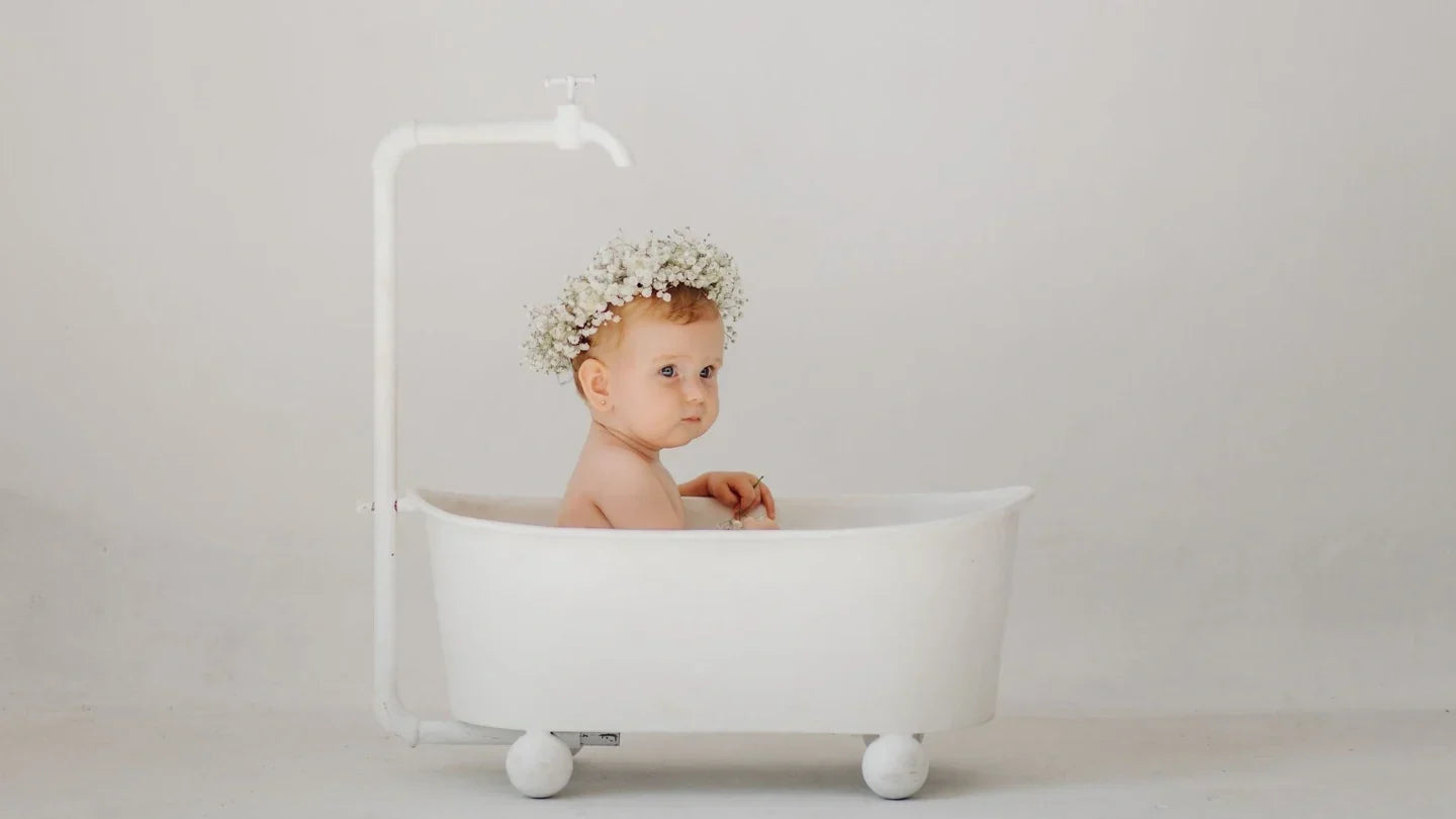 Baby ready to take a bath
