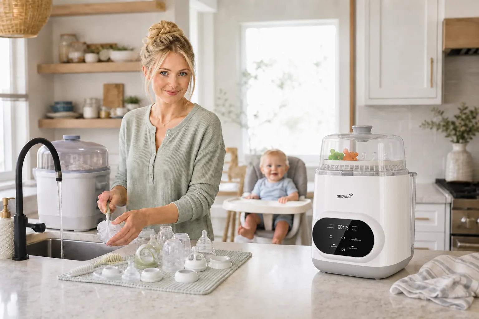mother use bottle washer