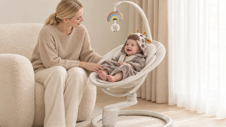 mother interacts with baby happily