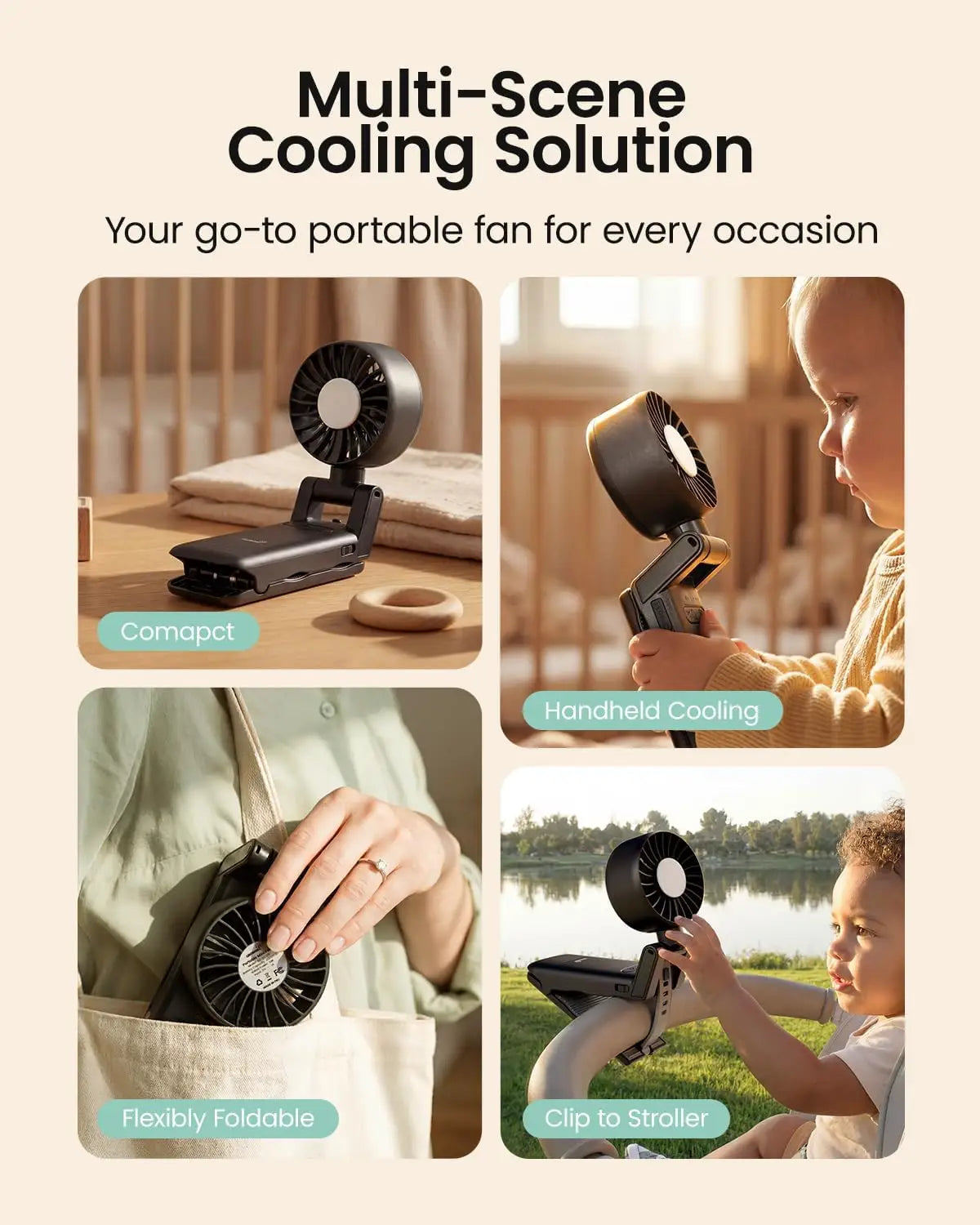 GROWNSY Portable Baby Stroller Fan, Clip-On Rechargeable
