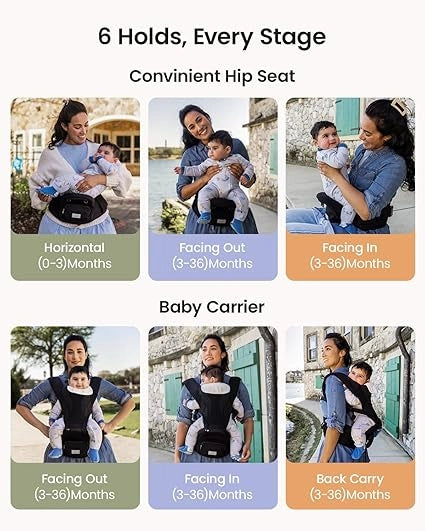 Grownsy 3D Knit Baby Carrier with Hipseat, Ultra Breathable, Flexible Fit, Safety Certified, Plus Size Friendly, Ideal for Comfortable Baby Wearing, Newborn to Toddler 7-50lbs