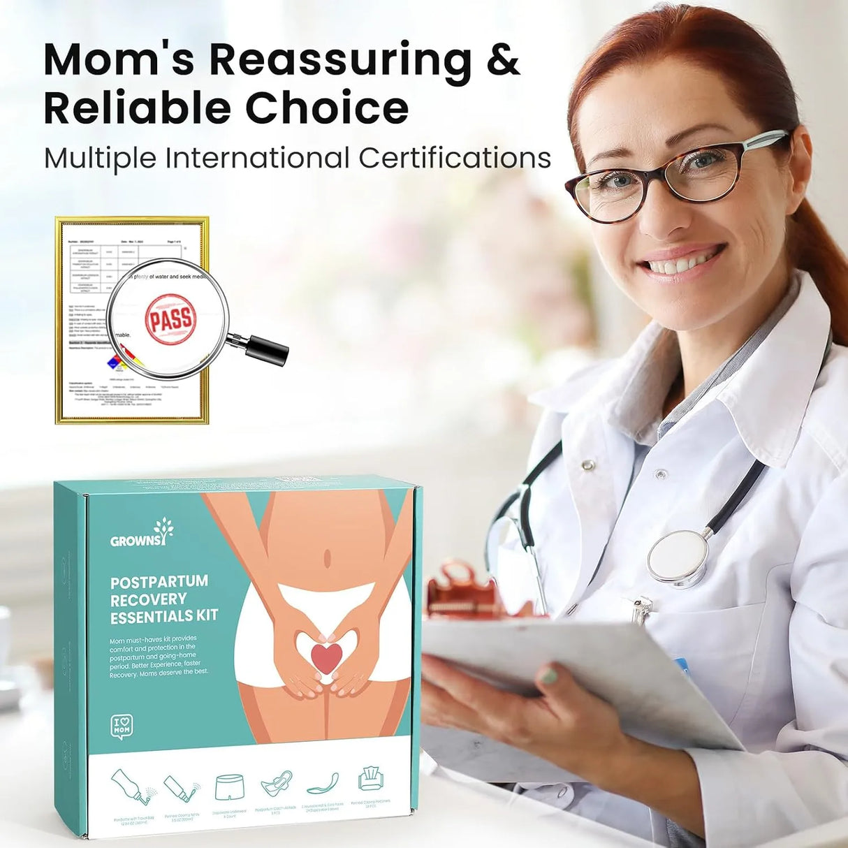 15pc Postpartum Essentials Recovery Kit | Postpartum Kit for Women | Includes 5 Postpartum Pads, 5 Disposable Underwear, 2 Ice Packs, Peri Bottle, Perineal Spray & 28 Cooling Pad Liners