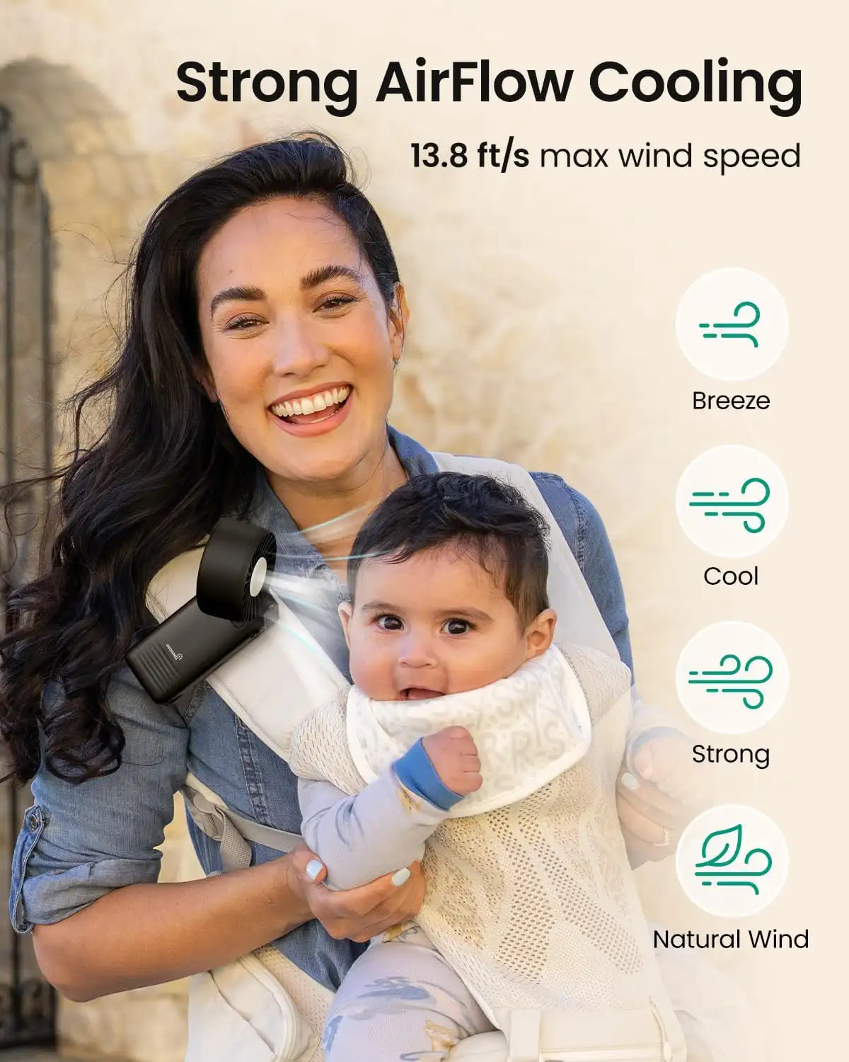GROWNSY Portable Baby Stroller Fan, Clip-On Rechargeable