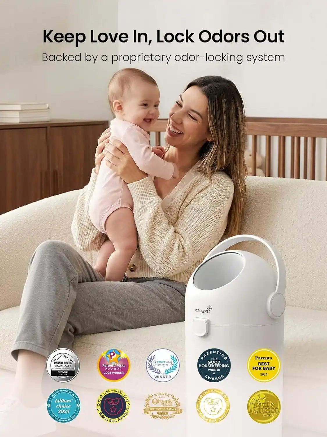 GROWNSY Baby Diaper Pail, Odor Locking, No Special Bag Required