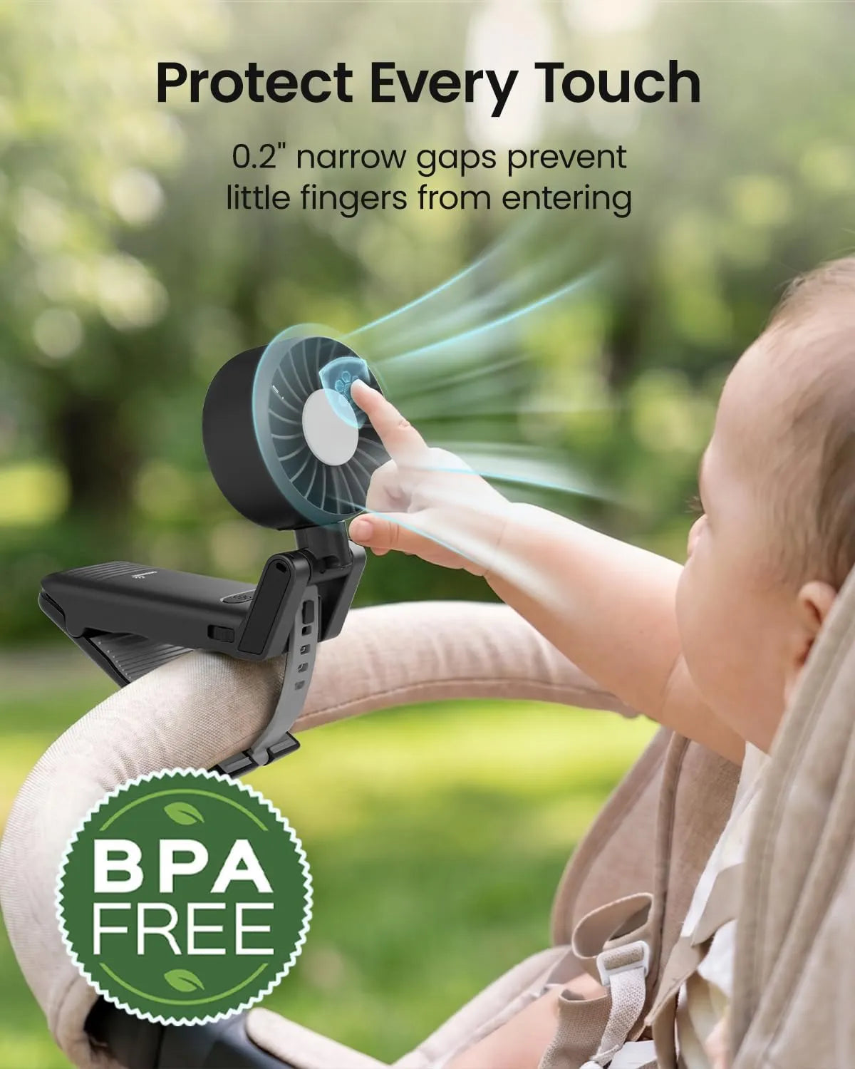GROWNSY Portable Baby Stroller Fan, Clip-On Rechargeable
