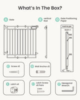 Grownsy Baby Gate for Stairs- No Bottom Bar, Adjustable Width One-Hand Operation