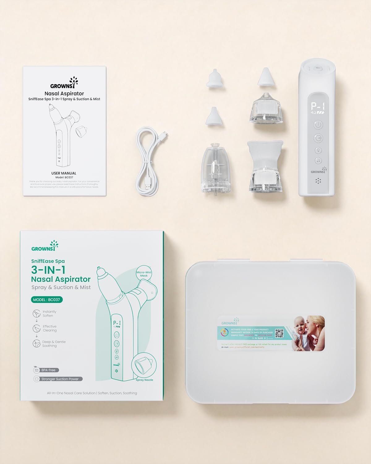 Grownsy SniffEase Spa 3 in 1  Spray, Suction and Micro-Mist Nasal Aspirator