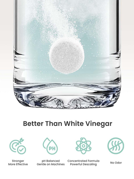 GROWNSY descaling tablet dissolving in water, highlighting its effectiveness and gentle formula for baby feeding machines.