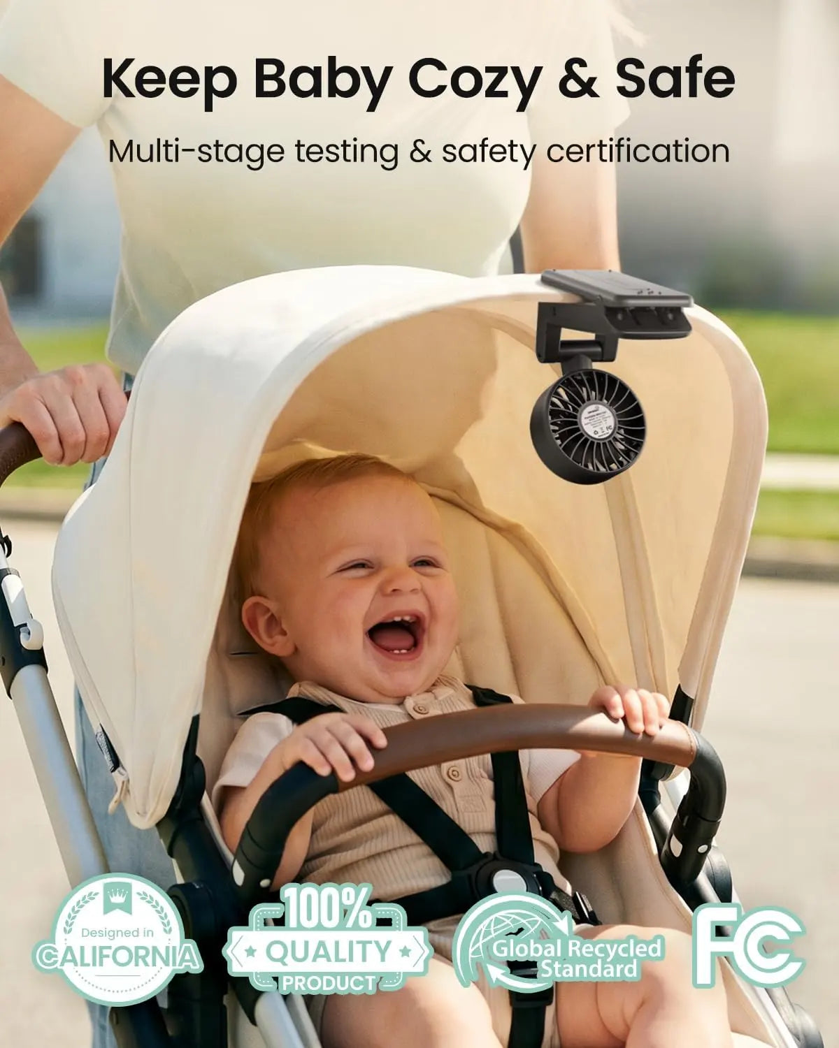 GROWNSY Portable Baby Stroller Fan, Clip-On Rechargeable