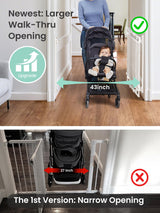 Grownsy Baby Gate for Stairs- No Bottom Bar, Adjustable Width One-Hand Operation