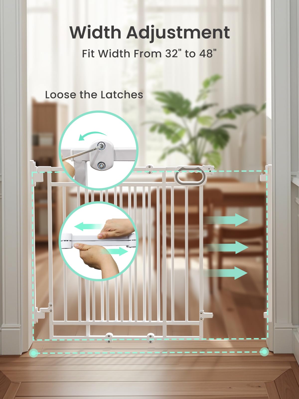 Grownsy Baby Gate for Stairs- No Bottom Bar, Adjustable Width One-Hand Operation