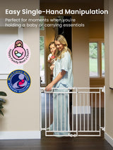 Grownsy Baby Gate for Stairs- No Bottom Bar, Adjustable Width One-Hand Operation