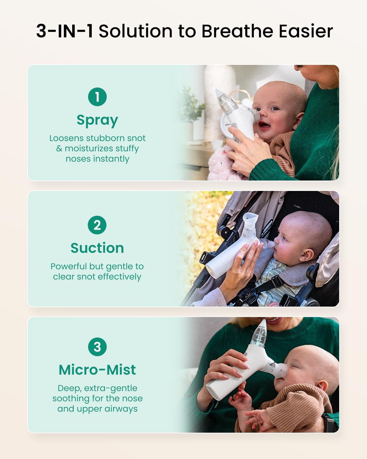 Grownsy SniffEase Spa 3 in 1  Spray, Suction and Micro-Mist Nasal Aspirator