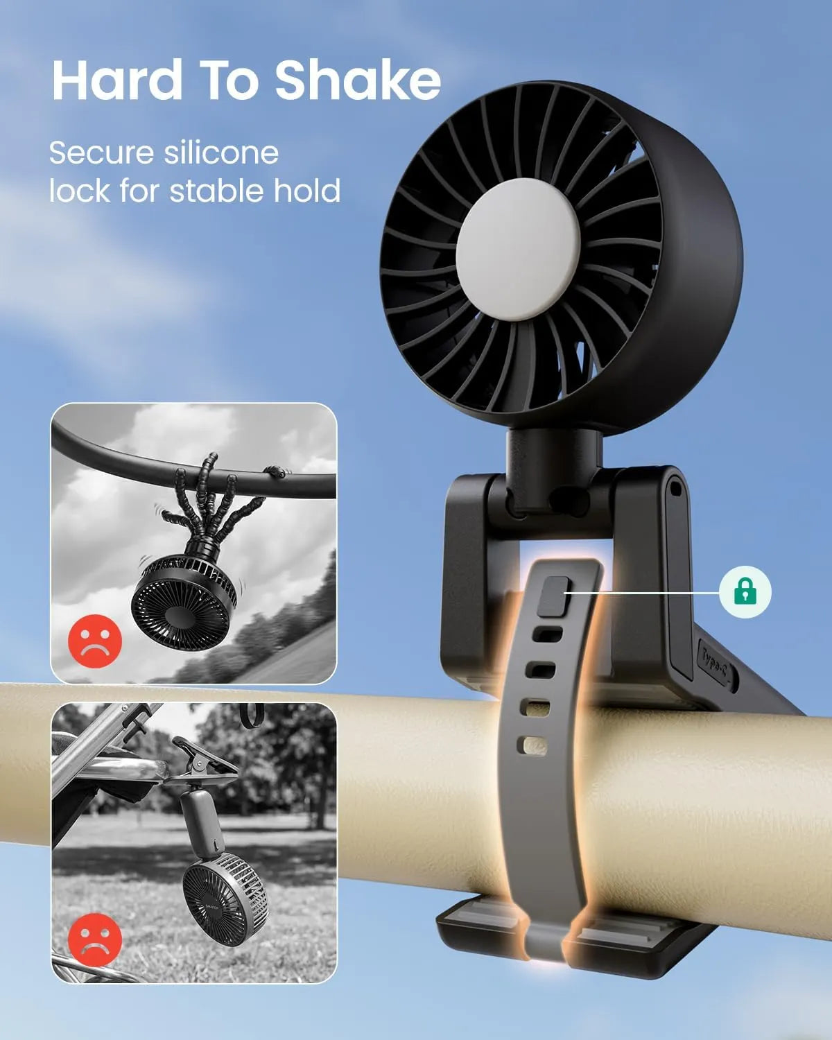 GROWNSY Portable Baby Stroller Fan, Clip-On Rechargeable