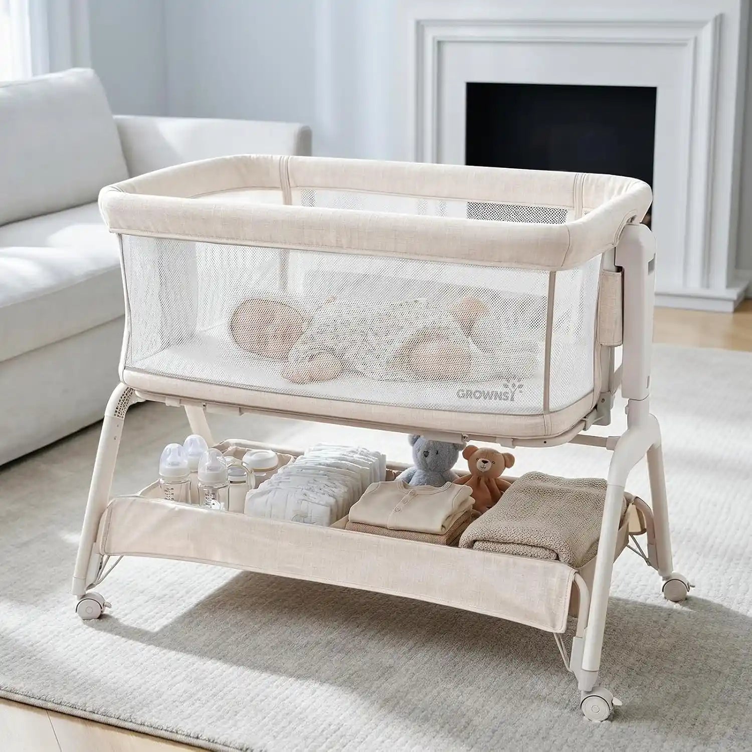 5-in-1 Rocking Bedside Bassinet with Adjustable Height Bedside Crib