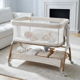 Grownsy 5-in-1 Baby Bassinet Bedside Sleeper with Gentle Rocking Mode, 6 Adjustable Heights, Full Breathable Mesh, Convertible to Portable Crib, Bassinets with Mattress & Wheels