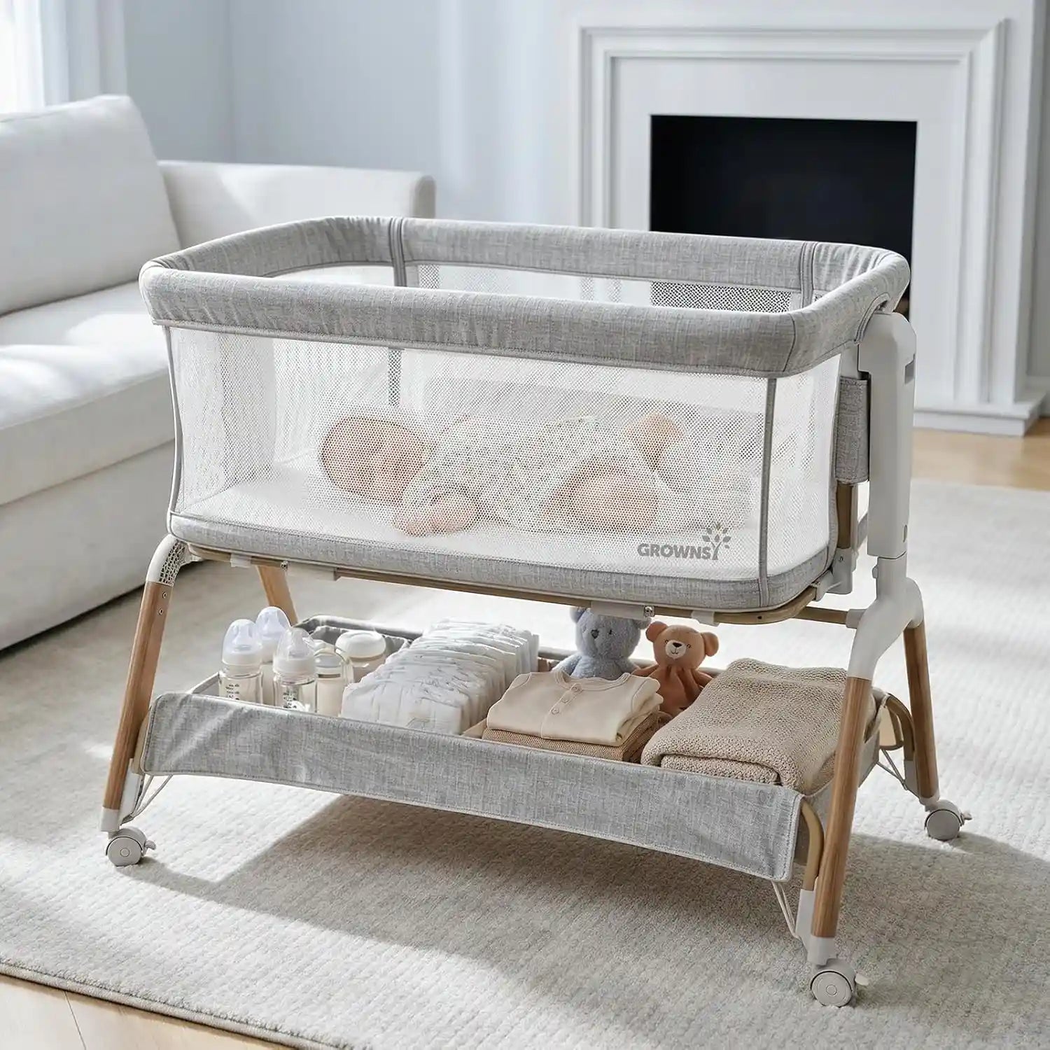 5-in-1 Rocking Bedside Bassinet with Adjustable Height Bedside Crib