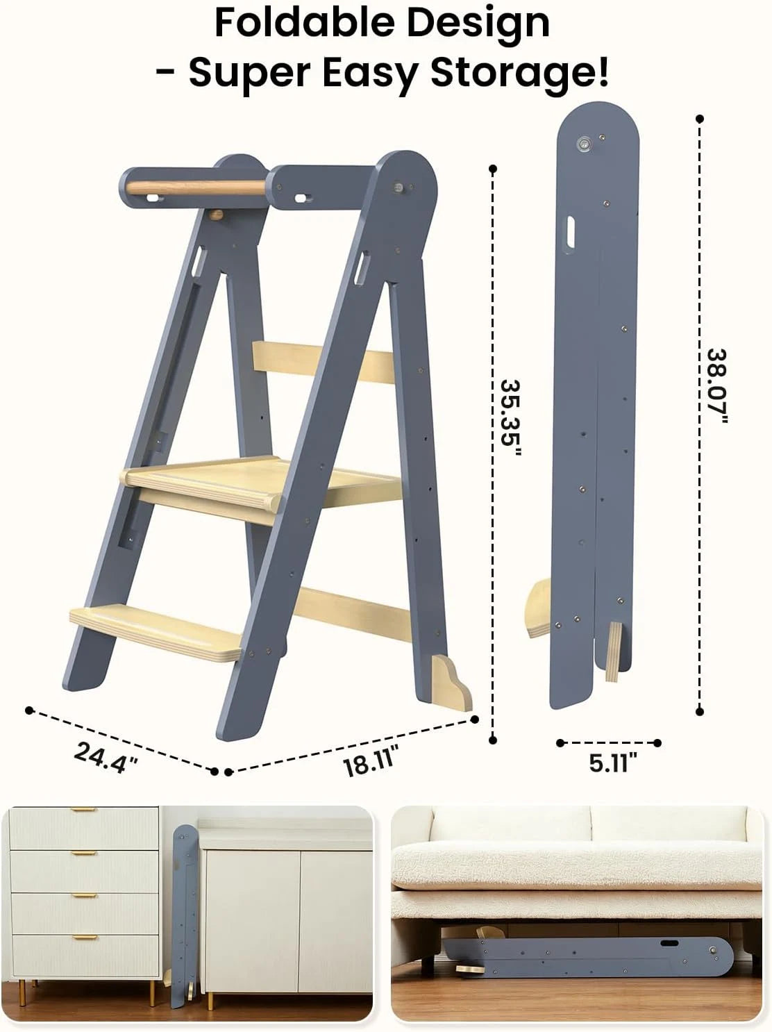 GROWNSY Foldable Toddler Tower, Kitchen Helper Step Stool Kids