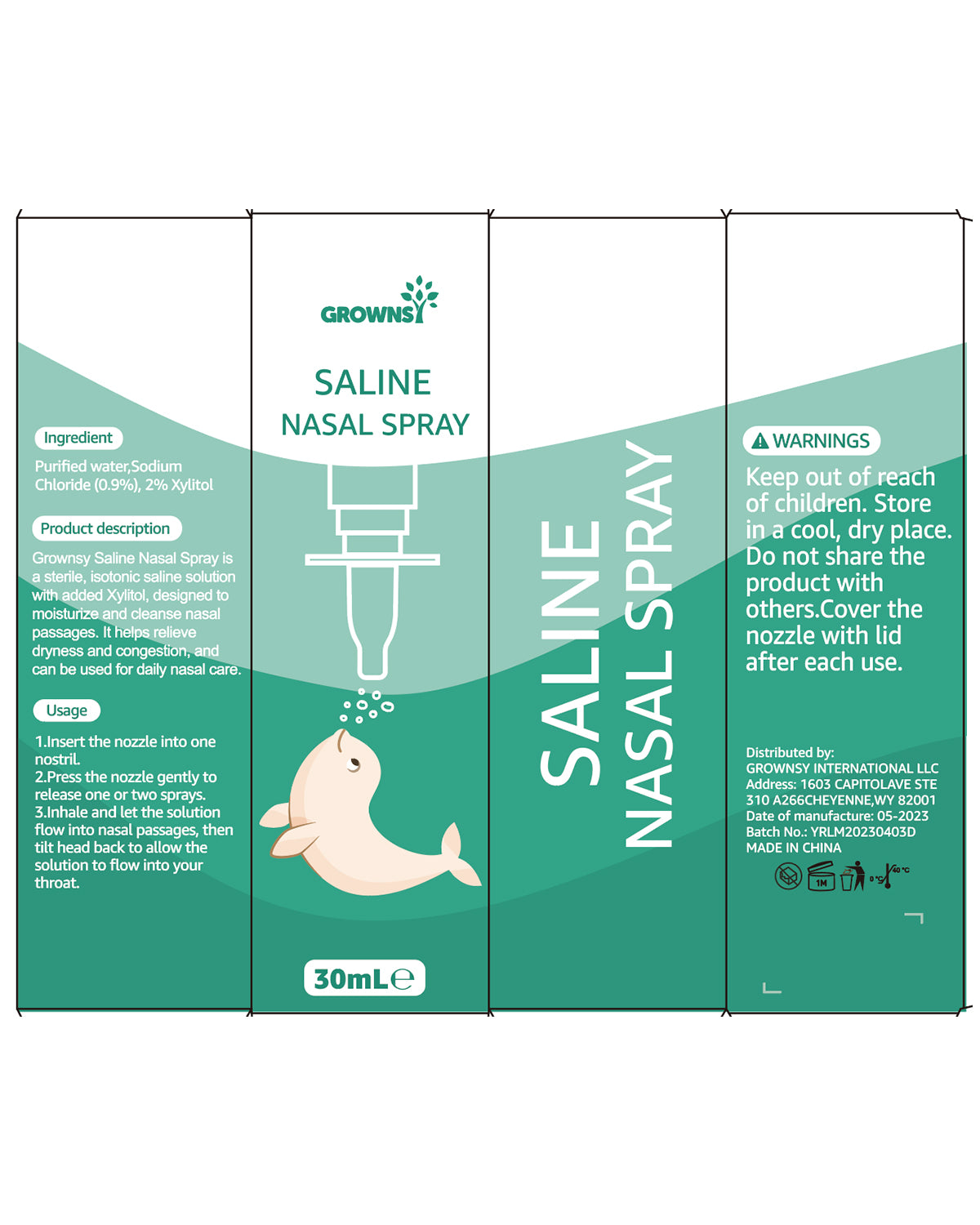 GROWNSY Baby Saline Nasal Spray 2 PCS